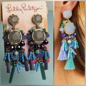 Lilly Pulitzer Statement Drop Earrings Waterside In Multi Beads Tassel Bead